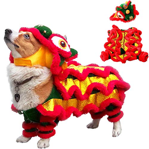 Lion Dog Costume Clothes Dog Halloween Costume Chinese New Year, Pet Costumes Outfit for Small Medium Red Lion Dragon Dance Christmas Party Cosplay Puppy Cat Clothes Photo Dress up Accessories