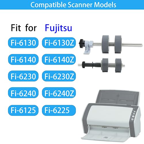 Image of 2023 Upgraded PA03540-0001 PA03540-0002 Brake Roller Pick Roller with Shaft Scanner Part,Compatible with Fujitsu Fi-6130 Fi-6130Z Fi-6140 Fi-6140Z Fi-6230 Fi-6230Z Fi-6240 Fi-6240Z Fi-6125 Fi-6225