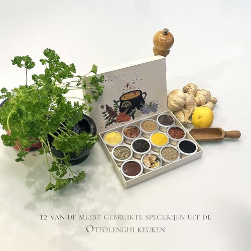 SpiceRoots Spice Kit. Geschenkbox mit 12 Gewürzen aus den Ottolenghi-Kochbüchern. Gewürztöpfchen. 4 Rezepten. PaperWise. Handgezeichneten Illustrationen.
