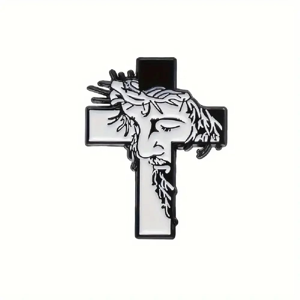 GBJUKJesus Face On The Cross Enamel Pin Lapel Badge Brooch with Butterfly Clasp Back