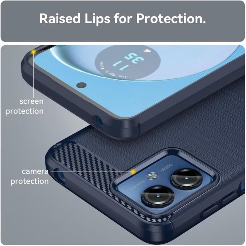 Image of NPRC Hybrid Ultra Slim Protective Case TPU Non-Slip Carbon Fiber Texture Shockproof Case Cover for Moto G14 - Blue