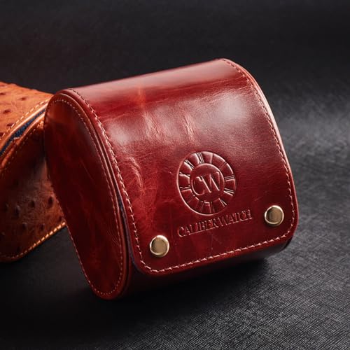 Image of Genuine Napa Leather Watch Roll Travel Case - Travel Watch Rolls and Leather Watch Display Cases with Velvet Interior - Watch Storage Organizer Men's By CALIBERWATCH (Brown - Single)