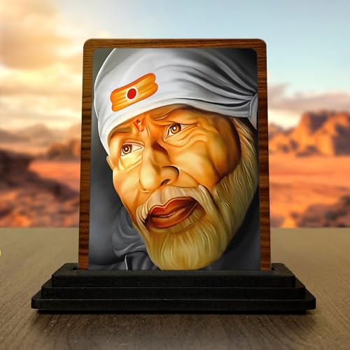 Image of Panchmukhi Hanuman Wooden Idol - Glossy Finish 5x4in | Murti for Car Dashboard & Home Temple | Perfect Small Statue for Door Entrance & Puja | Enhance Spaces (sai Baba)
