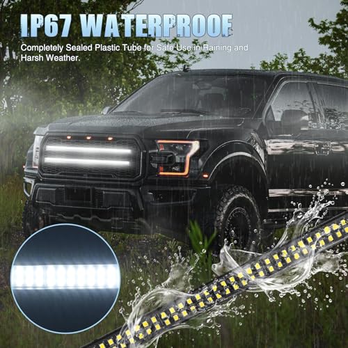 Image of Nilight 2PCS 24 inch Truck Grille Strobe Lights Strip 384 LED Emergency Light White Flexible Side Flashing Warning Caution Safety Waterproof Lighting Kit for Trucks Tow Plow Construction Vehicles