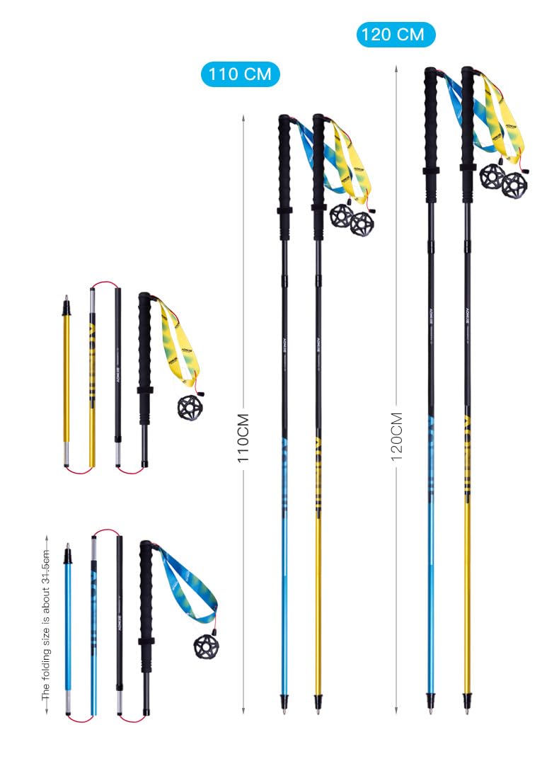 Bastones de trekking plegables, ligeros de aluminio para senderismo, 110/120 cm, ultraligeros para correr, AONIJIE
