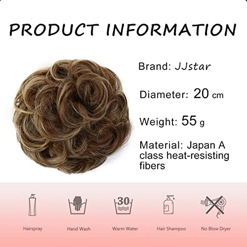 JJstar Messy Hair Bun Curly Wavy Hair Scrunchies Accessories Pieces for Women Girls Synthetic Chignons (Brunette/Ash Blonde) - Image 3