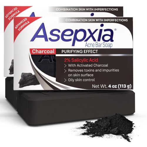 Asepxia Salicylic Acid &amp; Activated Charcoal Bar Soap | Acne Treatment, Reduces Pimples &amp; Blemishes, Deep Cleansing Facial Cleanser, Dries Out Acne, Prevents Breakouts, Face wash, 4 Oz, 2-Pack