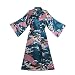ellenwell Women's Kimono Robe Peacock & Blossoms Satin Nightwear(Small,Teal)