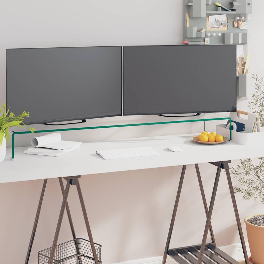 Leasha Rehausseur Écran PC Bureau, Réhausseur d'Écran Support de Moniteur 120x30x13 cm verre transparent
