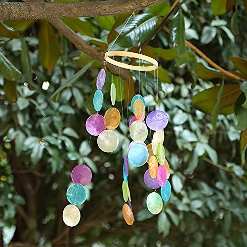 Capiz Carillon éolien en coquillages nacrés pour l'extérieur 54 x 13 cm Décoration de fenêtre mobile en coquillages Décoration murale pour fenêtre ou décoration de salon, jardin