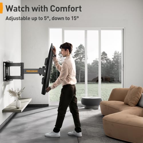 Perlegear Support Mural TV pour écrans 37-84 Pouces Jusqu'à 60KG, Fixation TV Murale Inclinable et Orientable Max. VESA 600x400mm, Accroche TV Mural – vue 3