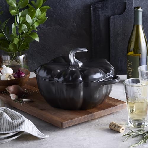 Image of STAUB Cast Iron 3.5-qt Pumpkin Cocotte with Stainless Steel Knob - Black