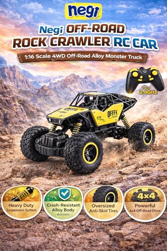 Image of Negi Off-Road Rock Crawler RC Car - 1:16 Scale Alloy Monster Truck with Smoke Effect for Kids (multicolours)