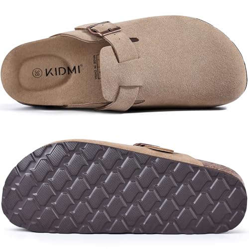 KIDMI Unisex Vegan Suede Clogs Leather Mules Womens Mens Cork Footbed Potato Shoes with Arch Support3