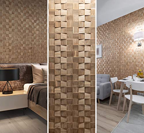Revêtement mural en bois aspect 3D - Panneau mural en bois de chêne naturel - Décoration murale - Revêtement en bois - Design mural - Modèle Dominus - 1 m2 Cover