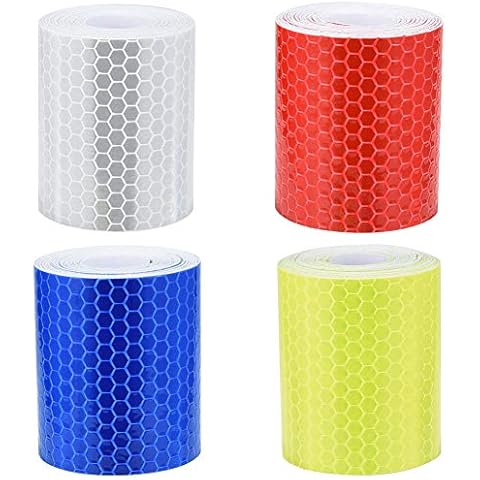 Irich 4 Pcs Reflective Tape, 5cm*3m Waterproof Reflector Warning Tape with Vehicle on Night for Road Transport Facilities Vehicles Ships Fairways Stage Channel Safety Reminder Cover