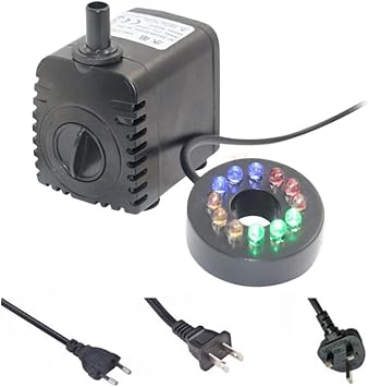 Submersible Sump Pump Submersible Water Pump, Cleaning Pump 10W 600L/H Fish Tank Fountain Pond Garden Landscape Aquarium Accessories with 12 LED Lights Transfer Pump