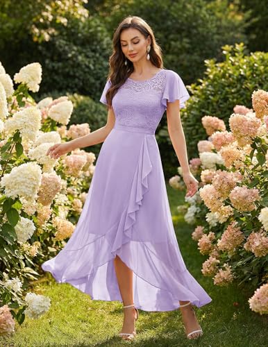 Image of BeryLove Formal Long Dresses for Women Wedding Guest Cocktail Bridesmaid | Airy Lace & Chiffon Evening Gown, Flutter Sleeve, Ideal for Mother of the Bride, Prom, Homecoming Party & Semi-Foraml Events