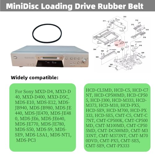 Sam&Johnny MiniDisc Loading Drive Rubber Belt for Sony MiniDisc Player Recorder MDS-E10 MXD-D40 MDS-JE480 MDS-SD1 Hi-Fi Stereo CD Player - Thumbnail 3