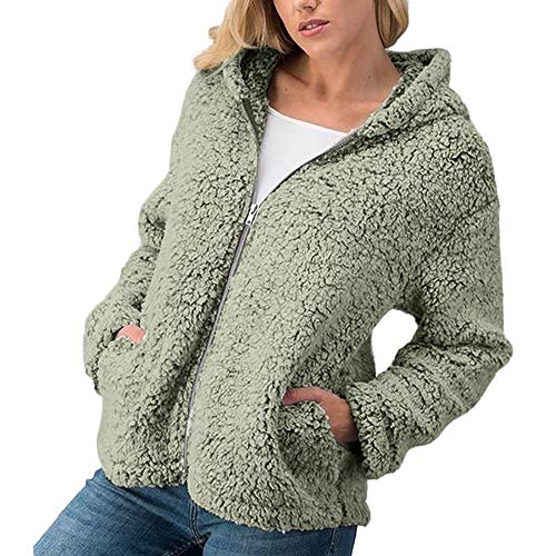Preisvergleich Produktbild Damen Teddy-Fleece Mantel Pullover Fleecejacke mit Kapuze Kapuzenjacke Kapuzenpullover Hoodies MYMYG Loose Fit Casual Mantel Warmen Outwear (A1-Armeegrün,EU:34 / CN-S)