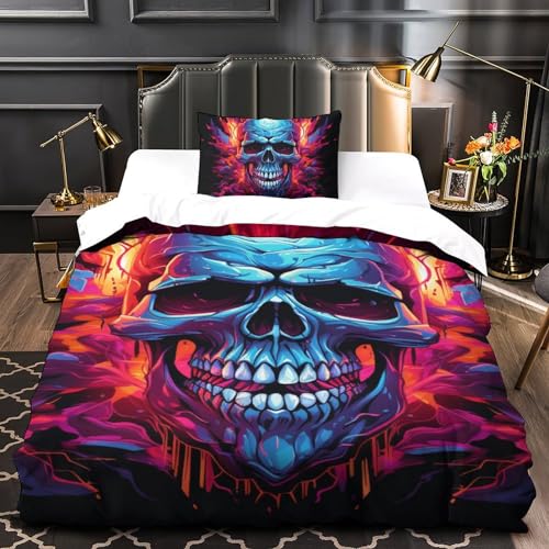 Parure de lit tête de mort 135x200 en microfibre douce avec taies