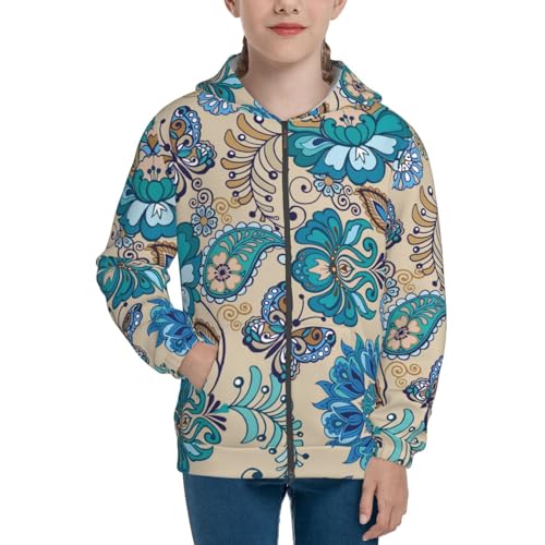 Vintage Floral Butterflies Kid Hoodies Boys Zip Up Sweatshirts Girls Pullover with Pocket3