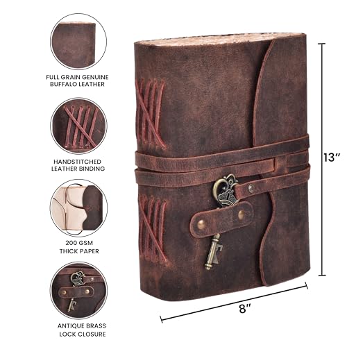 Image of LEATHER VILLAGE Old Looking Journal Key Lock, Fuchsia 13x8. | Handmade Deckle Edge paper, 200 Blank Pages ,Grimoire, Book Of Shadows, Sketchbook, Scrapbook, Leather Journal , Fuchsia13x8