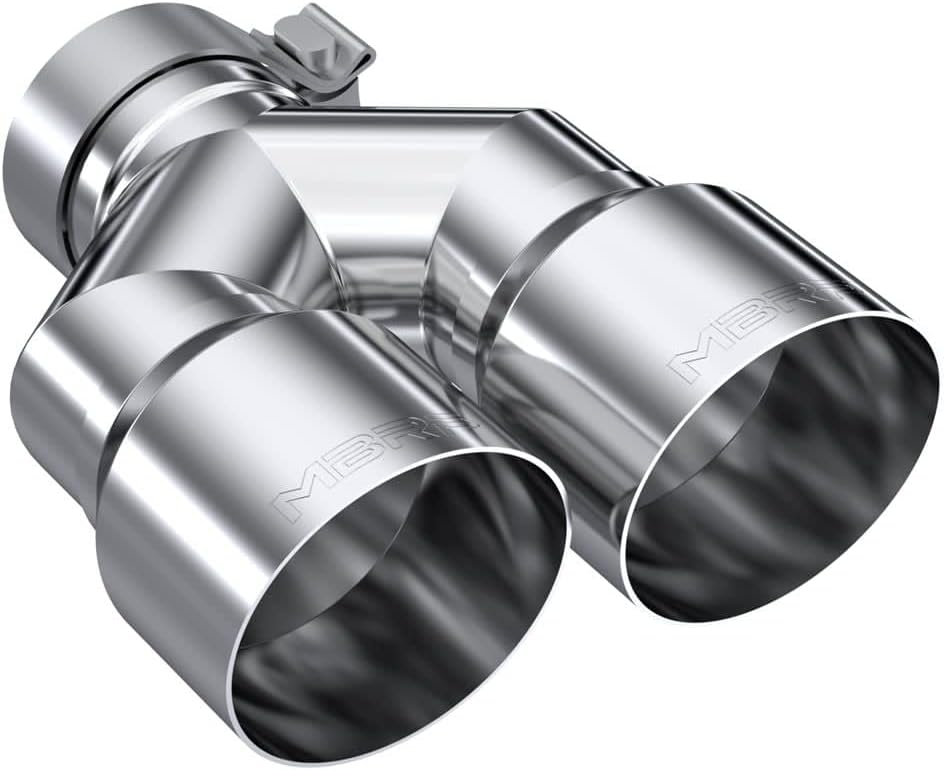 MBRP 3in ID/Dual 4in OD Out Staggered L 9.37in / R 9.87in Single Wall T304 SS Univ Exhaust Tip