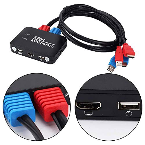 Generic Brands - Interruttore USB KVM HDMI a 2 porte, 4 K a 60 Hz, adattatore per PC monitor, tastiera e mouse, connettore USB splitter HD