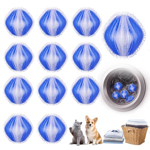 Haarfänger Waschmaschine – 12er Set Fusselbälle gegen Tierhaare, Spart Zeit & Nerven (Blau)