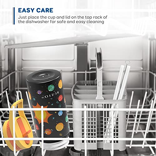 Buzio Insulated Water Bottle With Straw Lid For Kids, Vacuum Stainless Steel Metal Water Bottles For Toddlers, 14Oz Double Walled Reusable Leak Proof Bpa-Free Water Flask Tumbler For School, Planet #TOP5