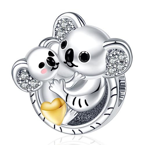 NINGAN Koala Mère et bébé Charm 925 Bracelet en argent sterling Perles Convient aux bracelets et colliers pour femmes Cadeau pour maman