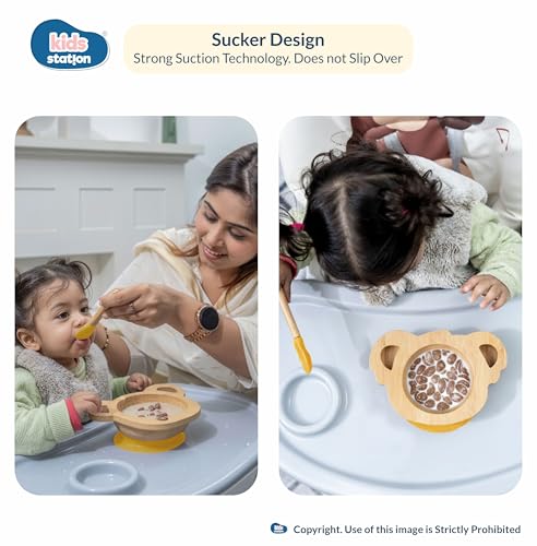 Image of Kids Station Koala Design 5-Piece Silicone Feeding Set for Babies | BPA-Free, Includes Suction Plate, Bowl, Spoon, Fork & Bib | Ideal for Infants & Toddlers (Set of 5 Koala Feeding Set, Yellow)