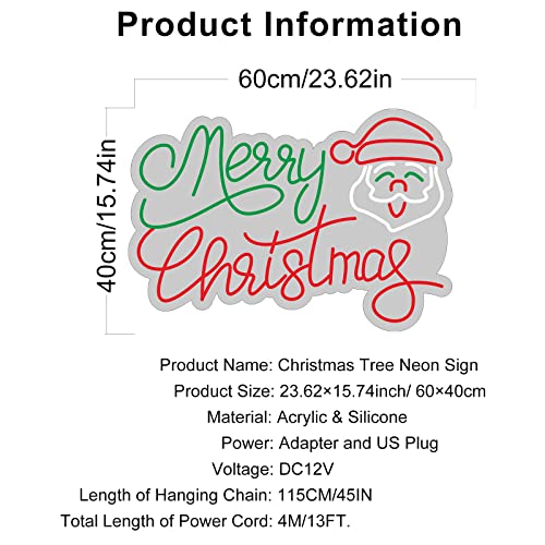Image of Neon Signs Merry Christmas Neon Lights for Wall Decor LED Neon Light Signs LED Sign for Christmas Party Home Window Balcony Hanging Art Living Room Decorations 23.62x15.74 IN (with Merry Christmas Santa Claus)