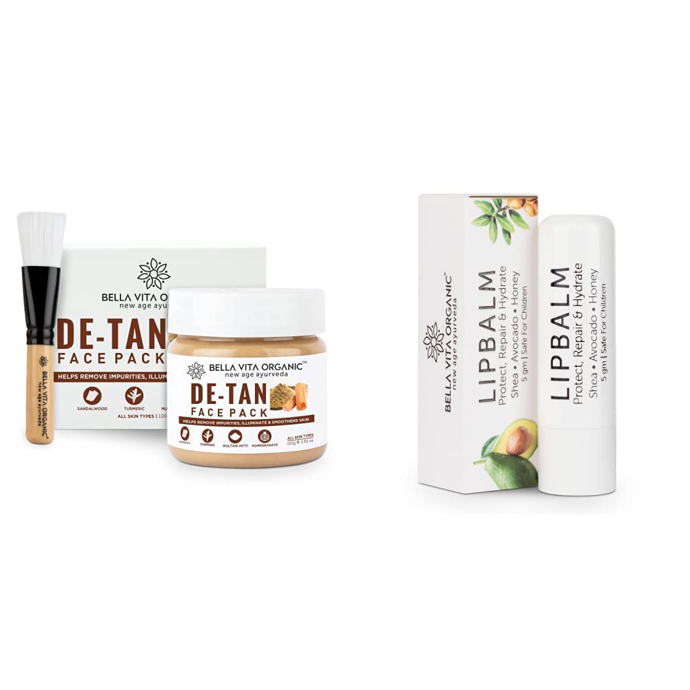 Bella Vita Organic De Tan Removal Face Pack, 100 gms & Bella Vita Organic Lip Balm