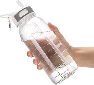 VENNERLI Sports Water Bottle with Straw 1Litre Leakproof Durable Tritan BPA Free Gym Flip Sipper Bottle Dustproof with Marking Dustproof Leakproof