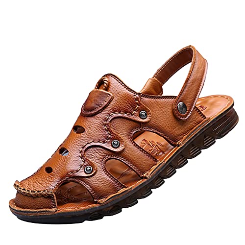 CLSQLXYJZC Mens Closed Toe Outdoor Beach Sandal, Summer Durable Convenient Shoe Buckle Closed Toe Sandals, Comfortable Adjustable the Heel Strap Leather Slippers