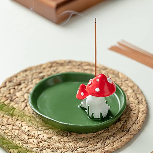 Cute Mushroom Incense Holder With 30 Incense Sticks, Handmade Incense Stick Burner, Nature Theme Incense Tray, Adorable Home Decoration Accessories(Green) #TOP2