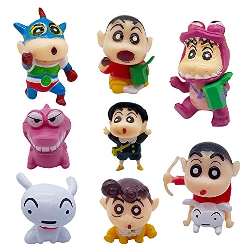 Cake Decoración - Hilloli 8pcs Anime Crayon Shin-Chan Mini Figura de Figuras de Mini Estatuas de Figuras Niños Mini Figura de cumpleaños Pastel Decoración Suministros Coche Decoración de Pasteles