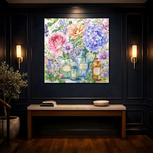 Tableau fleurs aquarelle moderne et petit format carré pour cadre chaleureux - 4