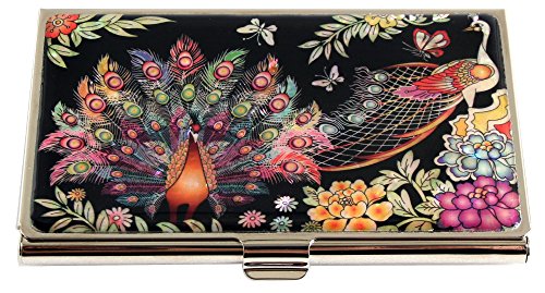 Mother of Pearl Design RFID Blocking Protection Business Card Case, Credit Card Holder, Metal Name Card Case, Stainless Steel Engraved Slim Purse Pocket Cash Money Wallet (Peacock)2