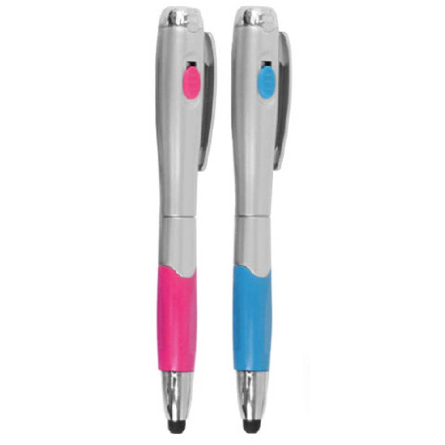 Stylus Pen [2 Pcs], 3-in-1 Universal Touch Screen Stylus + Ballpoint Pen + LED Flashlight For Smartphones Tablets [Pink + Blue]