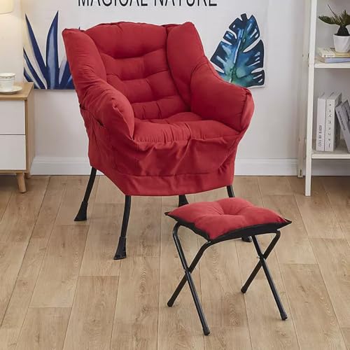 Lazy Chair with Ottoman, Modern Large Lounge Chair with Footrest Armrests and A Side Pocket Single Sofa Reading Chair for Bedroom, Living Room, Dorm Rooms, Garden (Wine Red)