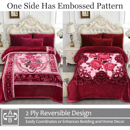 Image of JYK Soft Fleece Bed Blanket King Size A&B Pattern Rose /Rose - 520GSM Fuzzy Cozy Luxury Warm Blanket Microfiber, 2 Ply Reversible Room Home Decor Christmas Decorations, 83 inch x 91 inches, 5.7 LB