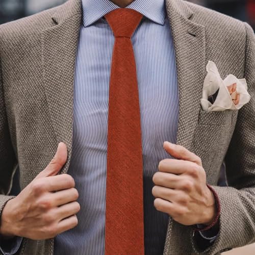 Image of LJBFNN Skinny Ties for Men, Cotton Linen Orange Mens Tie Solid Necktie Slim Neck Ties for Wedding Party Groomsmen