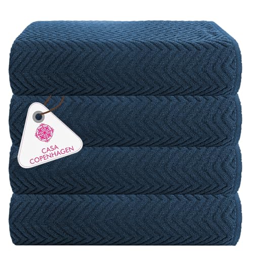 Casa Copenhagen Wave Textured, Juego de Toallas de baño de 4 Piezas   Azul Marino, 550GSM, Juego de 4, Juego de Regalo Toallas de algodón para Uso rudo y Resistente para baño