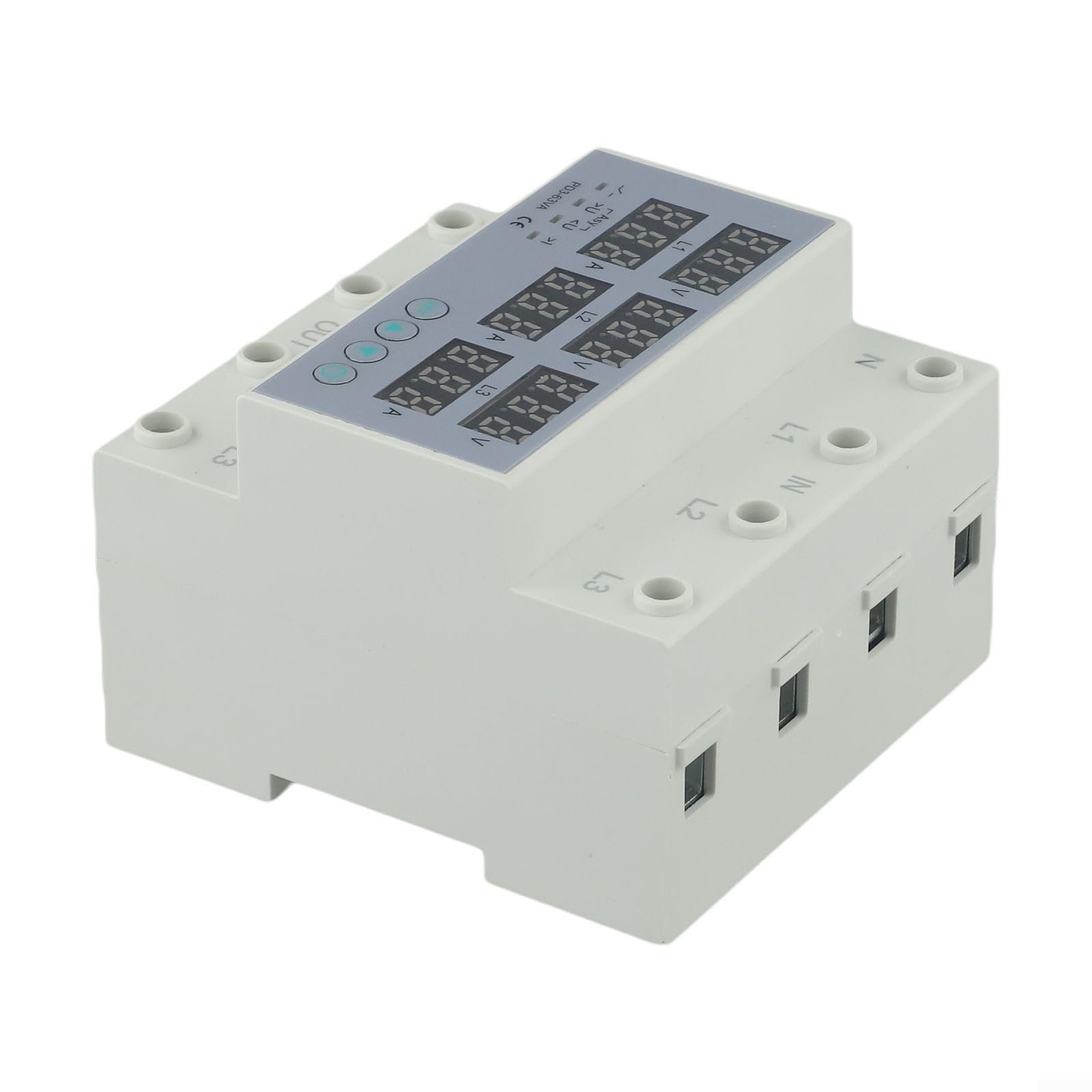 Relé digital trifásico de sobretensión y bajo voltaje con limitador de corriente, interruptor de protección ajustable para 380 V/220 V, fusible de riel DIN 63 A con pantalla LCD para industria y