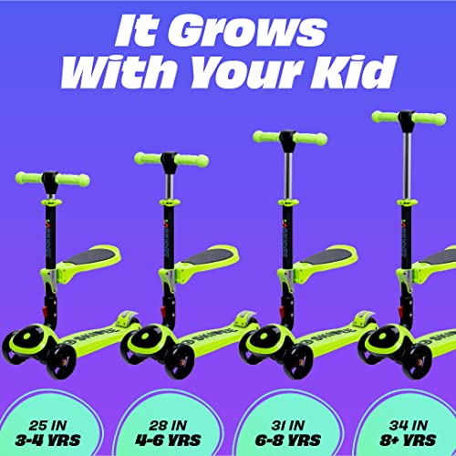 Image of SKIDEE Kick Scooter for Kids Ages 3-5 | Foldable 3 Wheel Scooter with Lean-to-Steer, Adjustable Height, Removable Seat & LED Light Wheels | Toddler Scooter Up to 12 Year Old Boys /Girls