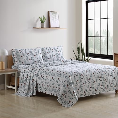 Image of Eddie Bauer - Flannel Sheets King Size, Anti-Pilling & Wrinkle Resistant Cotton, Touchably Soft for All-Season Comfort - Bed Sheets with Matching Pillowcase & Fitted Sheet (Deer Hollow Green)
