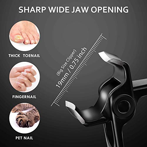 Nail Clippers with File for Thick Nails, Terresa Wide Jaw Big Toenail Clippers Fingernail Clippers, 3 Pcs Stainless Steel Nail Cutter for Men, Seniors,Women (Black)